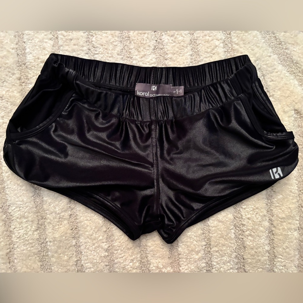 NWOT Koral Shiny Black Workout Shorts